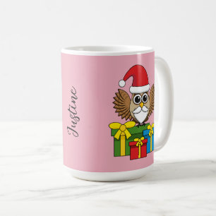 Caneca De Café Santa Claus Owl com Presentes Adicionar nome