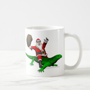 Caneca De Café Santa Claus Riding Green Lizard