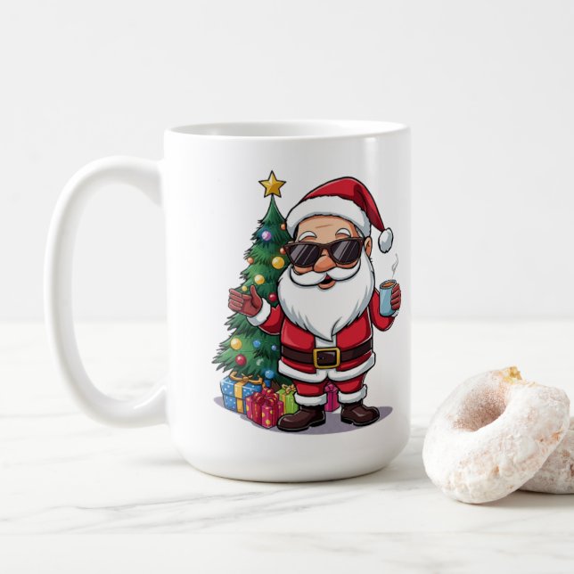 Caneca De Café Santa Cool Mug with Sunglasses & Christmas Tree (Com Donut)