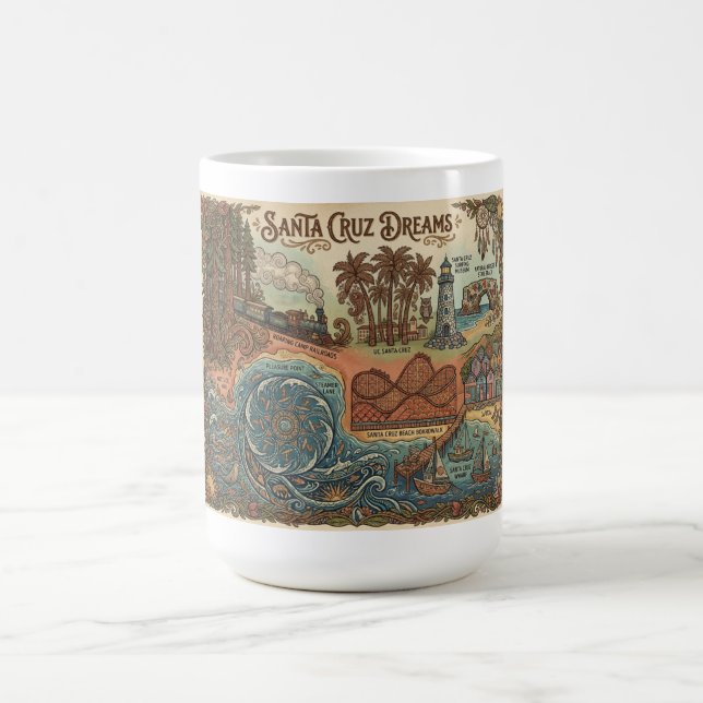 Caneca De Café Santa Cruz California Dreams Map – Vibrant Coast (Centro)