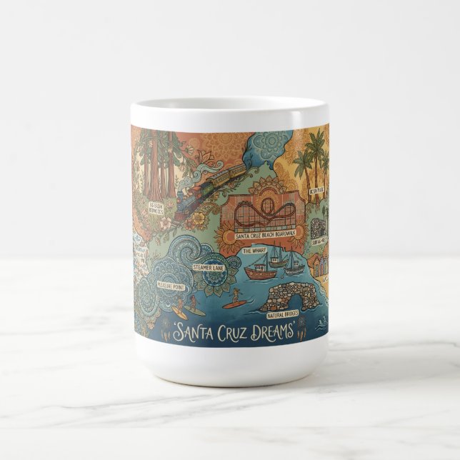 Caneca De Café Santa Cruz California Dreams Map – Vibrant Coast (Centro)
