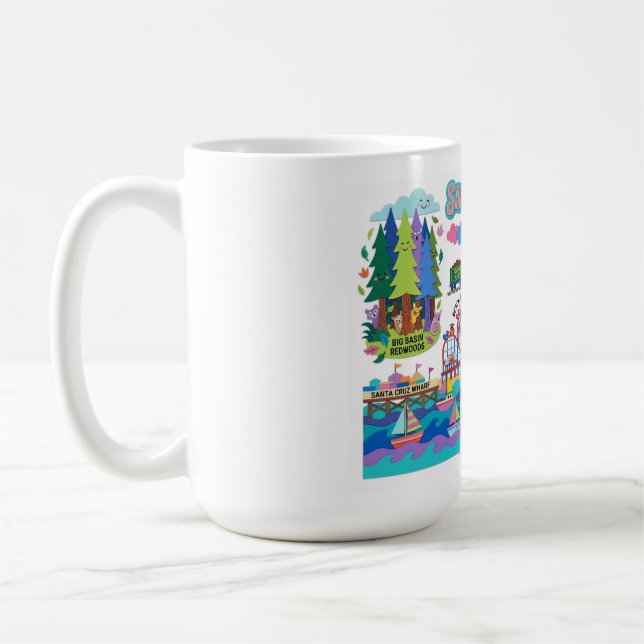 Caneca De Café Santa Cruz Illustrated Map Boardwalk Beach Surfing (Esquerda)