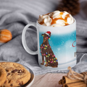 Caneca De Café Santa Hat Personalizado Feliz Natal Doberman