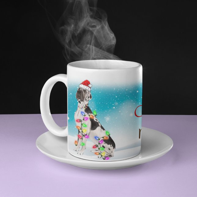 Caneca De Café Santa Hat Personalizado Feliz Natal Grande Dane Lo (Criador carregado)