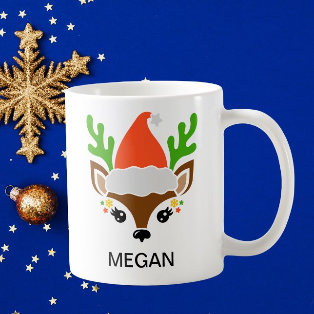 Caneca De Café Santa Hat Reindeer Face Holiday (Santa Hat Reindeer Face Holiday Coffee Mug
)