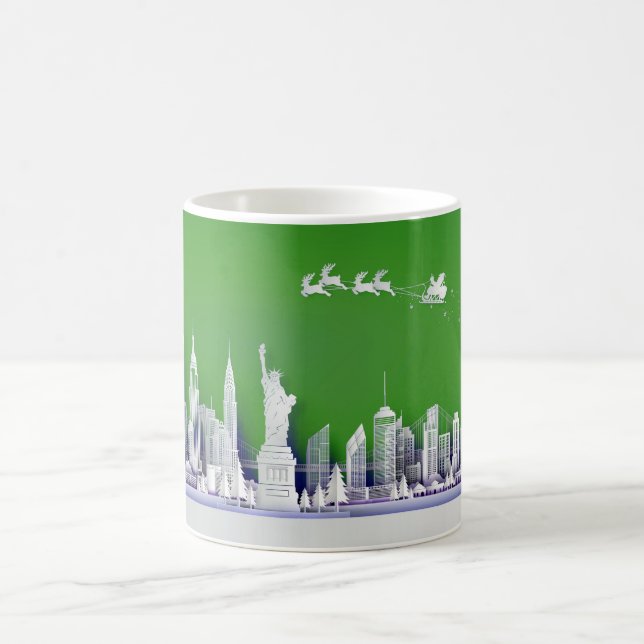 Caneca De Café Santa Over New York City Christmas Green Mug (Centro)