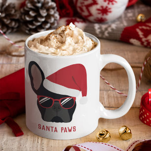 Caneca De Café Santa Paws Christmas Black French Bulldog