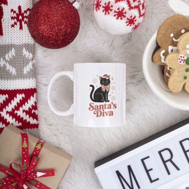 Caneca De Café Santa’s Diva Cute Christmas Cat for Her (Criador carregado)