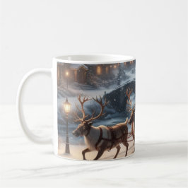 Caneca De Café Santa Sleigh Reindeer Snowy Christmas Village Mug
