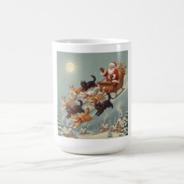 Caneca De Café Santa Sleigh with Flying Cats Coffee Mug