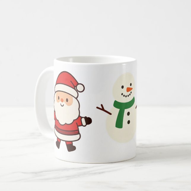 Caneca De Café Santa, Tree & Snowman Christmas Mug (Frente Esquerda)