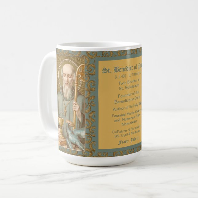 Caneca De Café Santo Benedito de Nursia (JM 07; Estilo 2) (Frente Esquerda)