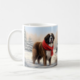 Caneca De Café Santo Bernard Dog no Natal da Neve