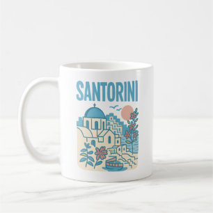 Caneca De Café Santorini Grécia Ilustração de Viagem Minimalista