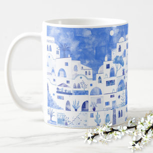 Caneca De Café Santorini Grécia Watercolor