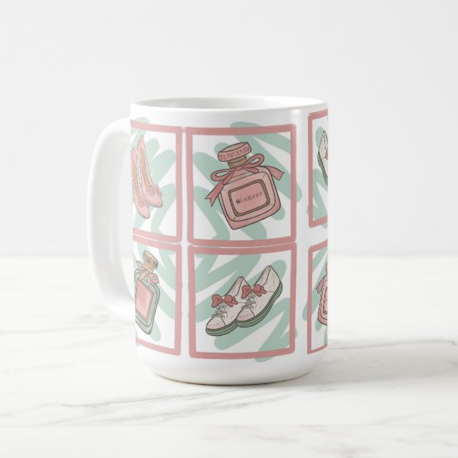 Caneca De Café Sapatos e Perfume Amantes de Sapatos Cores Pastel (Frente Esquerda)