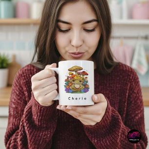Caneca De Café Sapo Cottagecore com Flores e Cogumelos
