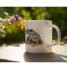 Caneca De Café Sapo em Aquarela com Tons Preciosos