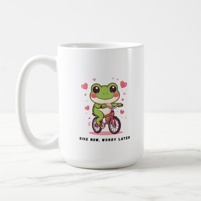 Caneca De Café Sapo Fofo Andando de Bicicleta | Presente Divertid (Esquerda)