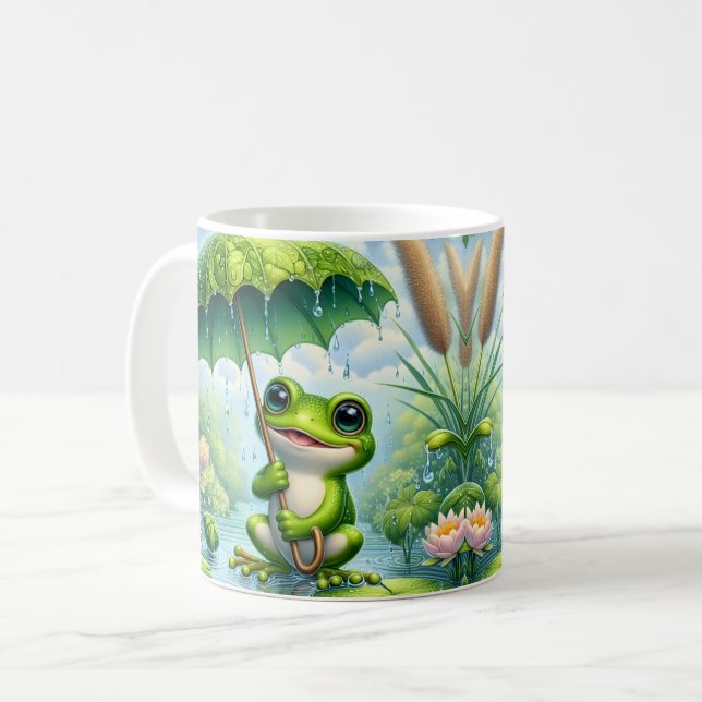 Caneca De Café Sapo Fofo com Guarda-chuva (Frente Esquerda)