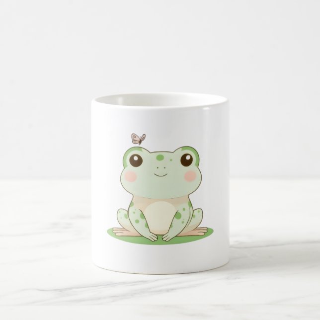 Caneca De Café Sapo Kawaii com Borboleta Design Fofo da Natureza (Centro)