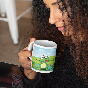 Caneca De Café Sapo Sorrindo Piscando no Lago de Nenúfares