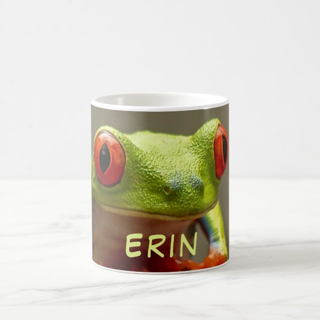 Caneca De Café Sapo tropical com nome personalizado de olhos verm (Centro)