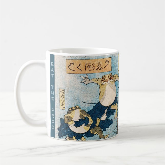 Caneca De Café Sapo Ukiyo-e Japonês — Texto Personalizado (Esquerda)