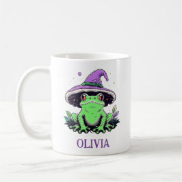 Caneca De Café Sapo Verde Vestindo Chapéu de Bruxa Roxo