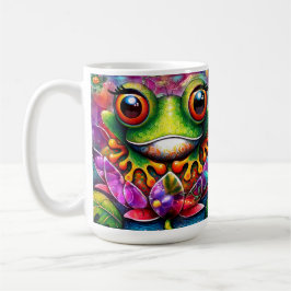 Caneca De Café Sapo Whimsic Pintura De Abstrato Floral Verde