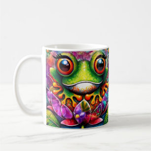 Caneca De Café Sapo Whimsic Pintura De Abstrato Floral Verde