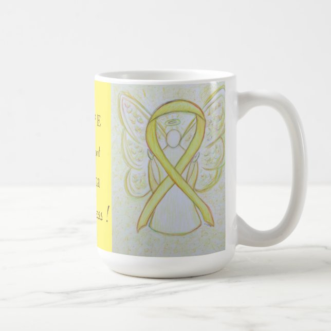 Caneca De Café Sarcoma Amarelo Friso Fita Anjo Física (Direita)