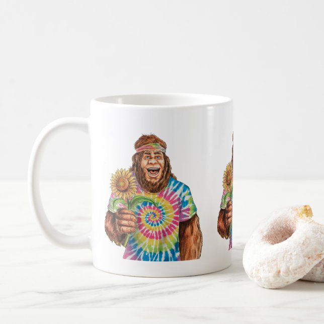 Caneca De Café Sasquatch Hippie Com Girassol (Com Donut)