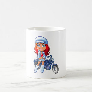 Caneca De Café Sassy Biker Girl com cabelo vermelho e motocicleta