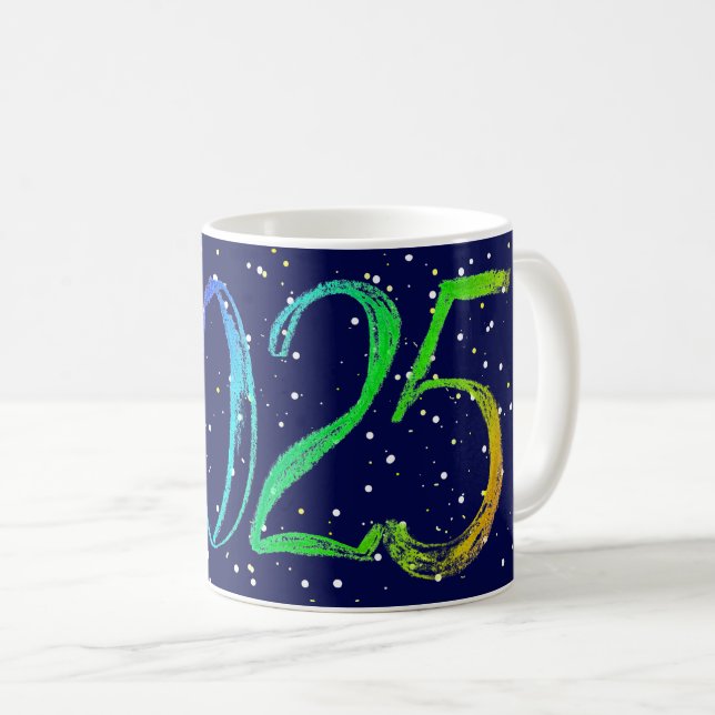 Caneca De Café Saudação de desenho de números de ano novo 2025 (Frente Esquerda)