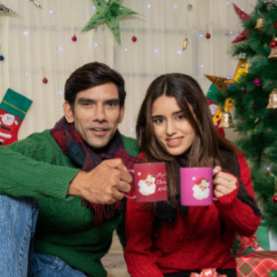 Caneca De Café Saudação de Feliz Rosa Natal Jolly Santa Claus