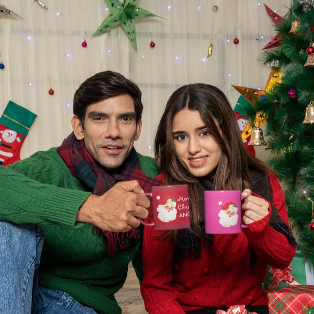 Caneca De Café Saudação de Feliz Rosa Natal Jolly Santa Claus (Criador carregado)