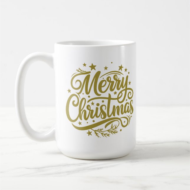 Caneca De Café Saudação de Natal Alegre Estrelado (Esquerda)