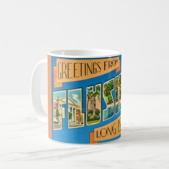 Caneca De Café Saudação Flushing NY (Frente Esquerda)