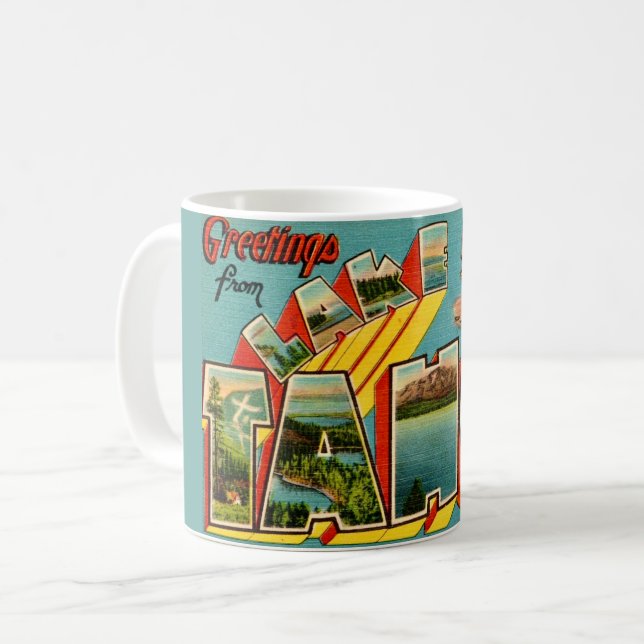 Caneca De Café Saudação Retro do Lago Tahoe (Frente Esquerda)
