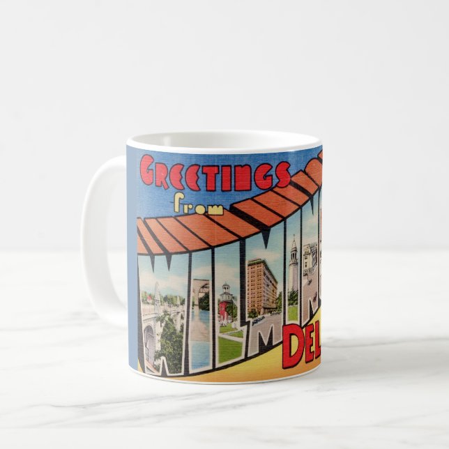 Caneca De Café Saudação retrô para Wilmington Delaware  (Frente Esquerda)
