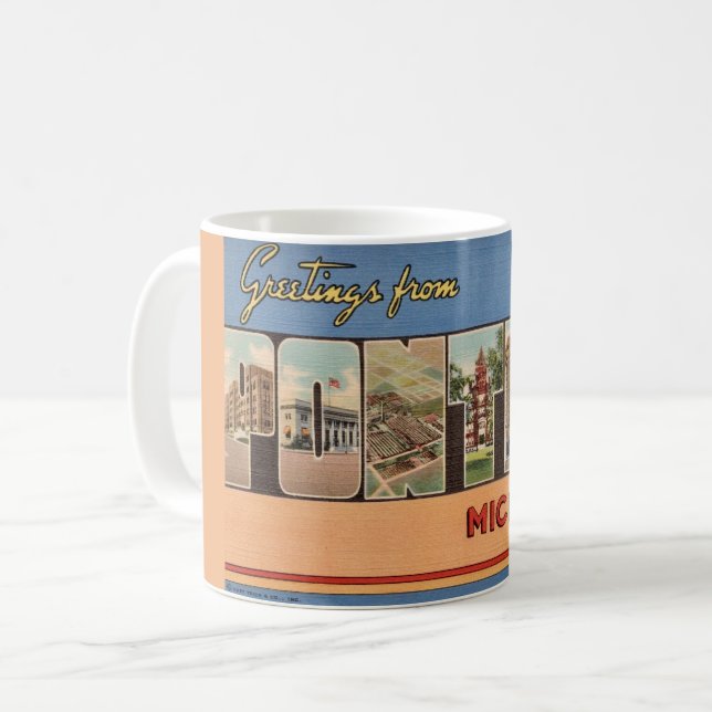 Caneca De Café Saudação Retro Pontiac Michigan (Frente Esquerda)