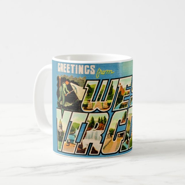 Caneca De Café Saudação Retro West Virginia (Frente Esquerda)
