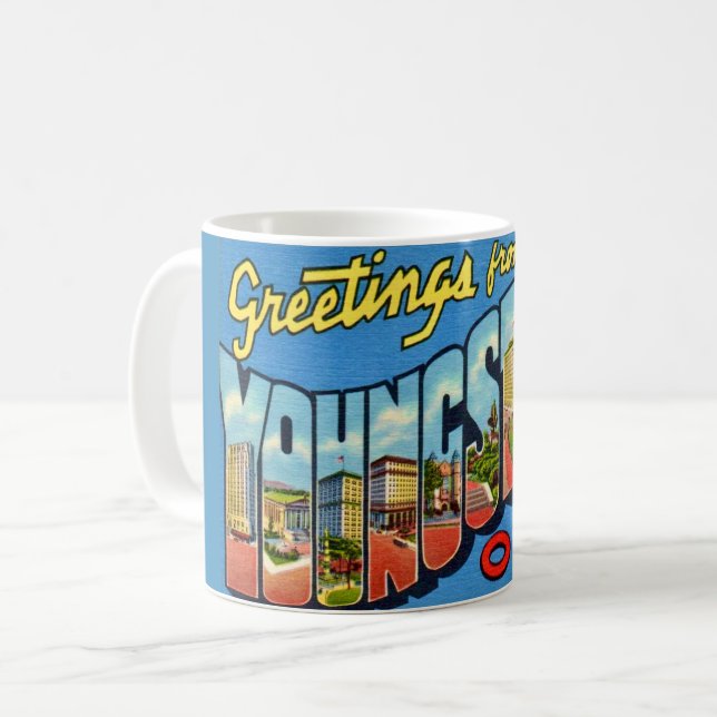 Caneca De Café Saudação Retro Youngstown Ohio  (Frente Esquerda)
