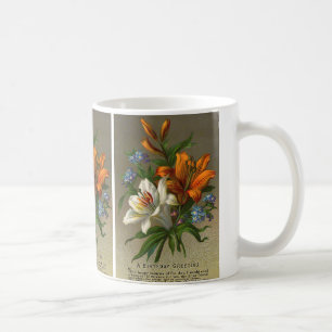 Caneca De Café Saudações de Aniversário Vintage com Flores de Lír