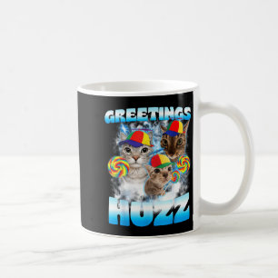 Caneca De Café Saudações de Meme de Gato Huzz Divertido Amante de