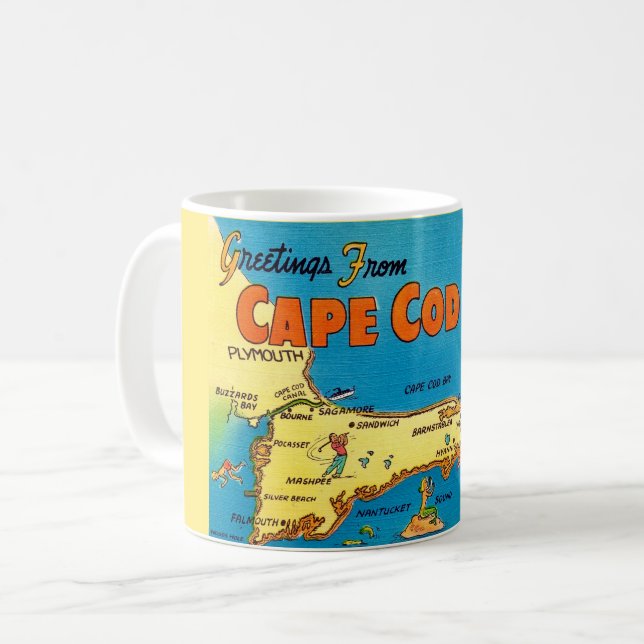 Caneca De Café Saudações Do Mapa Do Cabo Cod (Frente Esquerda)