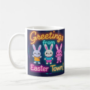 Caneca De Café Saudações dos Bunnies Coloridos da Cidade Páscoa