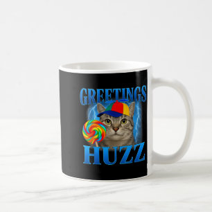 Caneca De Café Saudações Huzz Design de Meme de Gato Engraçado Pa