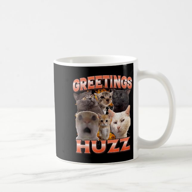 Caneca De Café Saudações Huzz Meme de Gato Divertido e Desenfread (Direita)